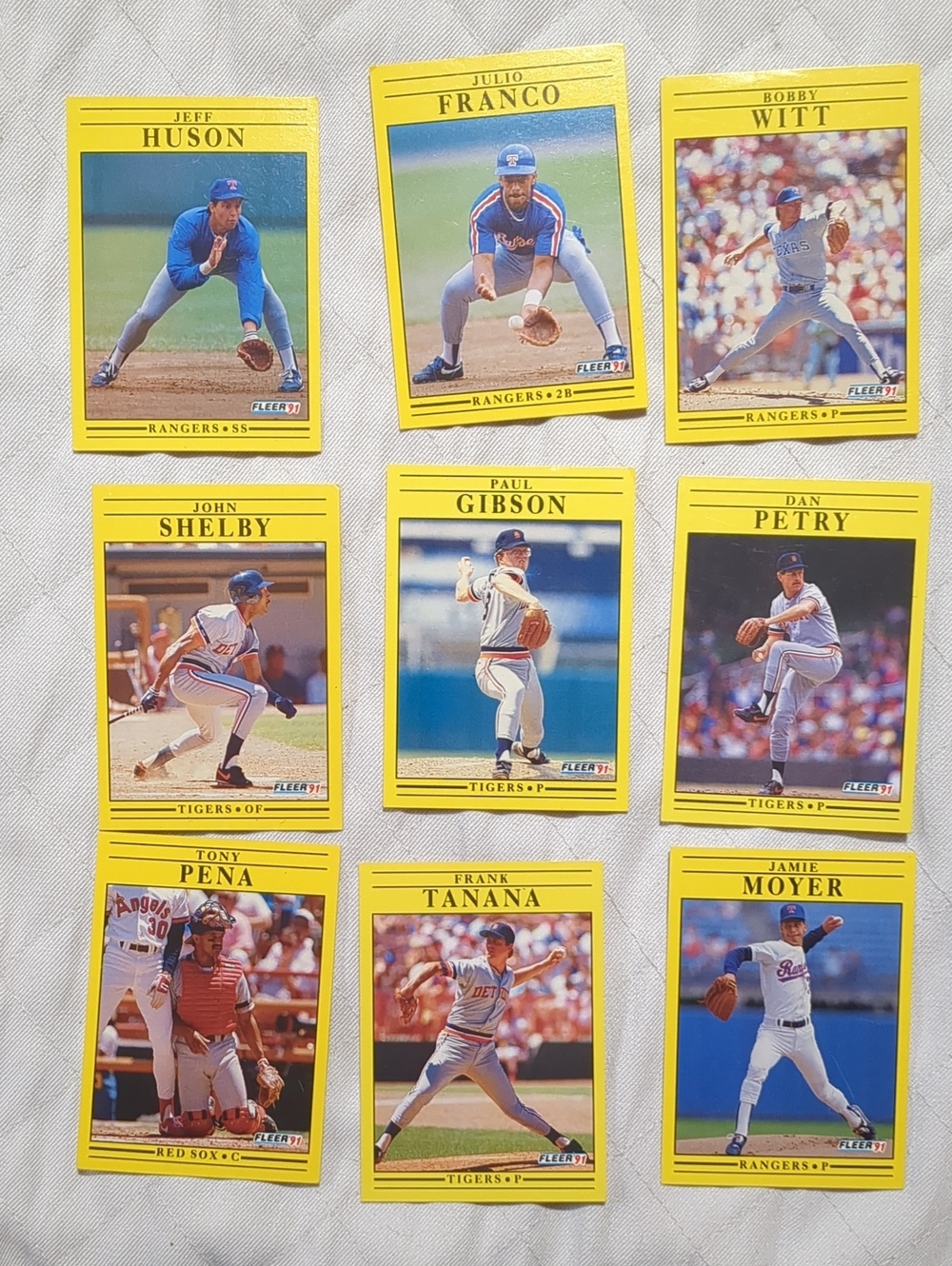 9 Card Vintage 1991 Fleer Baseball Lot Yellow Border Julio Franco Jamie Moyer